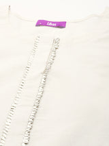 Women's White Cotton Mirror Work Kurta and Mirror Work Palazzo with Off White Cotton Mirror Work Dupatta