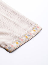 Women's Beige Silk Blend Zari-work Kurta and Beige Solid Trouser with Beige Chiffon Embellished Dupatta