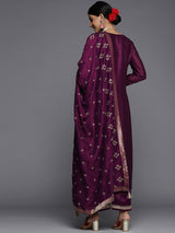 Women's Purple Silk Blend Sequinned Zari Dori Kurta & Silk Blend Solid Palazzo with Purple Sequinned Dupatta