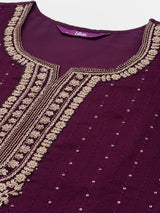 Women's Purple Silk Blend Sequinned Zari Dori Kurta & Silk Blend Solid Palazzo with Purple Sequinned Dupatta