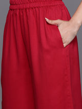 Women's Red Silk Blend Sequinned Zari Dori Kurta & Silk Blend Solid Palazzo & Magenta Sequinned Dupatta