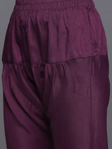 Women's Purple Silk Blend Embroidered Kurta and Solid Churidar with Purple Silk Chiffon Self Design Dupatta