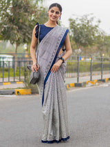 Women's Bhagalpuri Silk White Blue Printed Designer Saree with Blouse Piece
