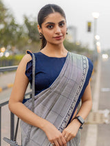 Women's Bhagalpuri Silk White Blue Printed Designer Saree with Blouse Piece