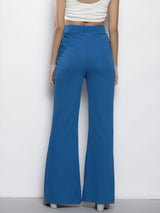 Women's Blue Casual Solid Regular Fit Pants