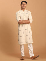 Men's Cream Festive Ethnic Full Sleeves Kurta