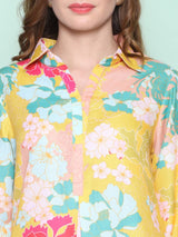 Women's Yellow Ethnic Three Quarter Sleeves Kurta Set