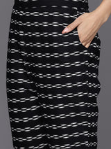 Women's Black Cotton All-over Printed Mirror Work Detail Straight Kurta & Black Printed Trousers & Dupatta