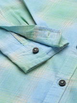 Men's Regular Fit Checkered Full Sleeves Cutaway Collar Casual Shirt