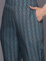 Women's Blue Crepe Ethnic Printed Straight Kurta with Crepe Trousers & Crepe Printed Dupatta