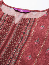 Women's Red Crepe Floral Printed Straight Kurta with Crepe Trousers & Crepe Floral Printed Dupatta