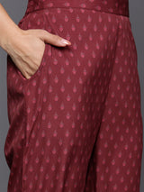 Women's Red Crepe Floral Printed Straight Kurta with Crepe Trousers & Crepe Floral Printed Dupatta
