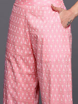 Women's Pink Cotton Zari Work Yoke & Tassels Detail a-line Kurta with Printed Palazzos & Printed Dupatta