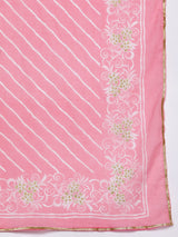 Women's Pink Cotton Zari Work Yoke & Tassels Detail a-line Kurta with Printed Palazzos & Printed Dupatta
