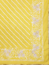 Women's Yellow Cotton Zari Work Yoke & Tassels Detail a-line Kurta with Printed Palazzos & Printed Dupatta