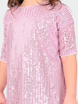 Girls Pink Casual Regular Fit Half Sleeves Dress
