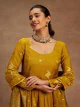 Women's Yellow Chanderi Silk Woven Design Anarkali Kurta & Silk Blend Palazzo &chanderi Self Design Dupatta
