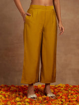 Women's Yellow Chanderi Silk Woven Design Anarkali Kurta & Silk Blend Palazzo &chanderi Self Design Dupatta