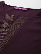 Women's Purple Silk Blend Solid Straight Kurta and Solid Trousers with Both Side Pocket