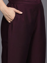 Women's Purple Silk Blend Solid Straight Kurta and Solid Trousers with Both Side Pocket