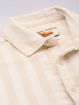 Men's Beige Casual Regular Fit Checked Full Sleeves Shirt