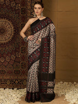 Women's Bhagalpuri Silk Beige Printed Designer Saree with Blouse Piece