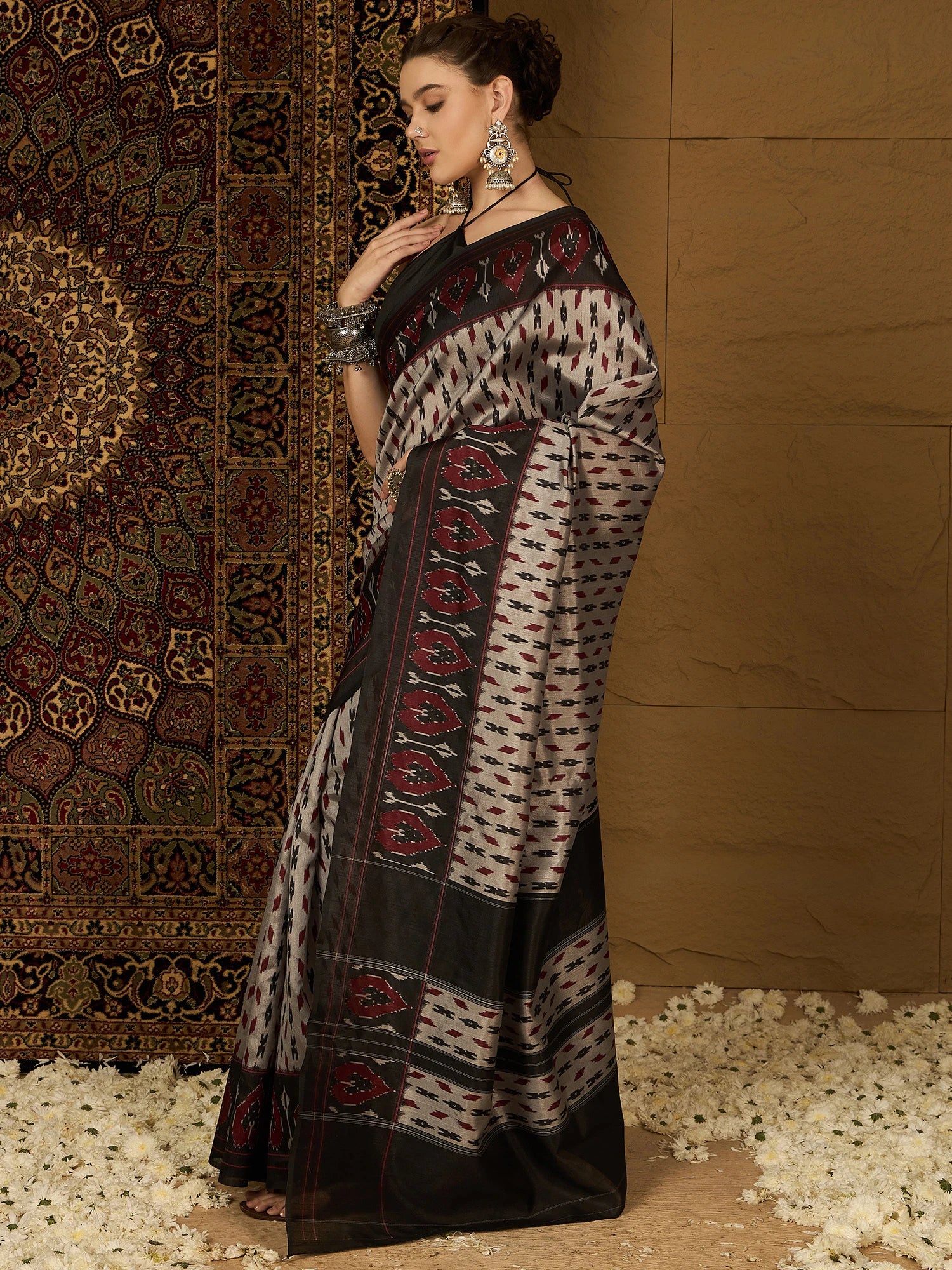 Women's Bhagalpuri Silk Beige Printed Designer Saree with Blouse Piece