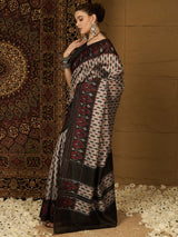 Women's Bhagalpuri Silk Beige Printed Designer Saree with Blouse Piece
