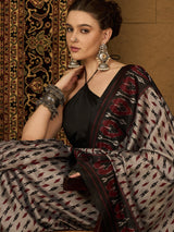 Women's Bhagalpuri Silk Beige Printed Designer Saree with Blouse Piece