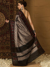 Women's Bhagalpuri Silk Beige Printed Designer Saree with Blouse Piece