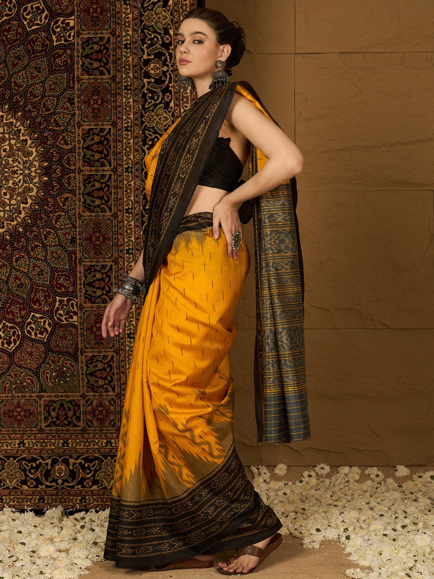 Women's Bhagalpuri Silk Yellow Printed Designer Saree with Blouse Piece