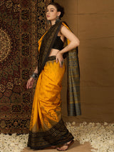 Women's Bhagalpuri Silk Yellow Printed Designer Saree with Blouse Piece