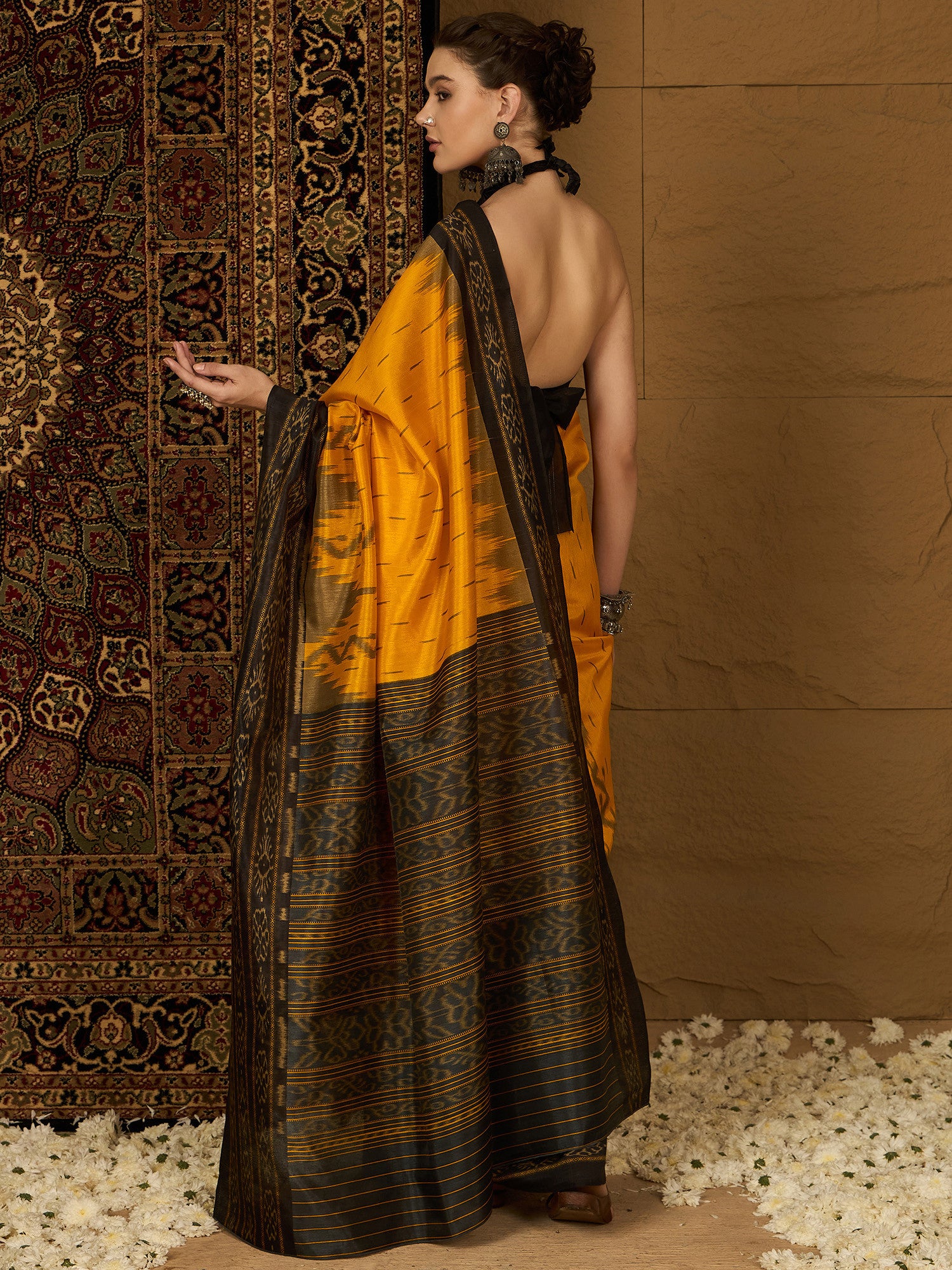 Women's Bhagalpuri Silk Yellow Printed Designer Saree with Blouse Piece