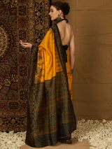 Women's Bhagalpuri Silk Yellow Printed Designer Saree with Blouse Piece