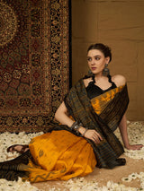 Women's Bhagalpuri Silk Yellow Printed Designer Saree with Blouse Piece