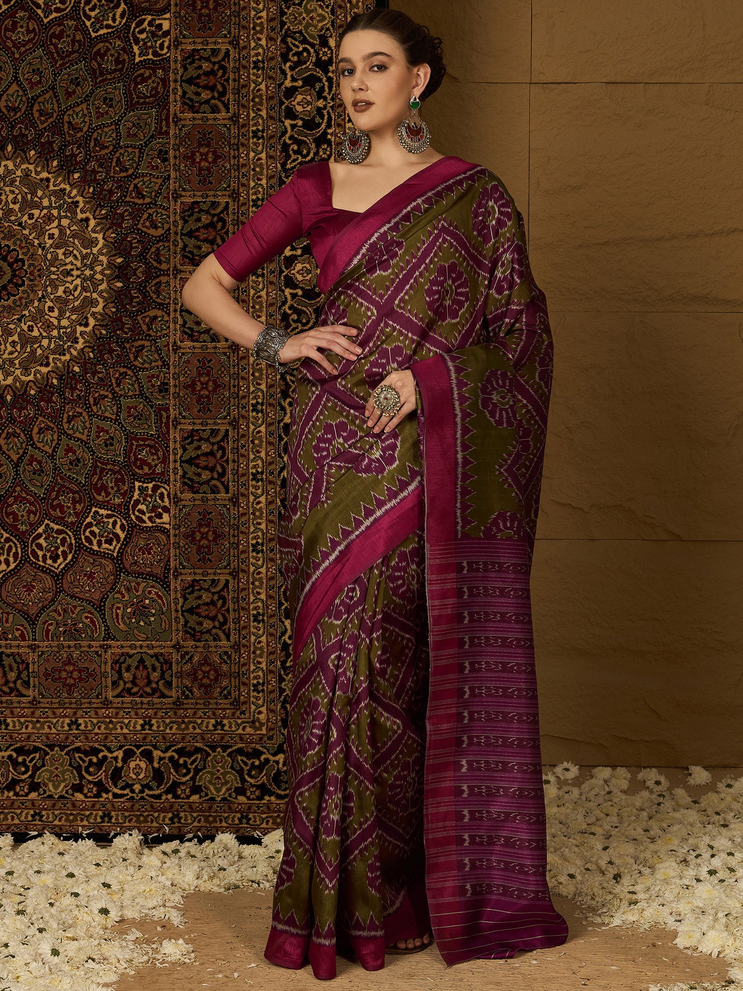 Women's Bhagalpuri Silk Green Printed Designer Saree with Blouse Piece