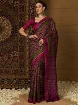 Women's Bhagalpuri Silk Green Printed Designer Saree with Blouse Piece