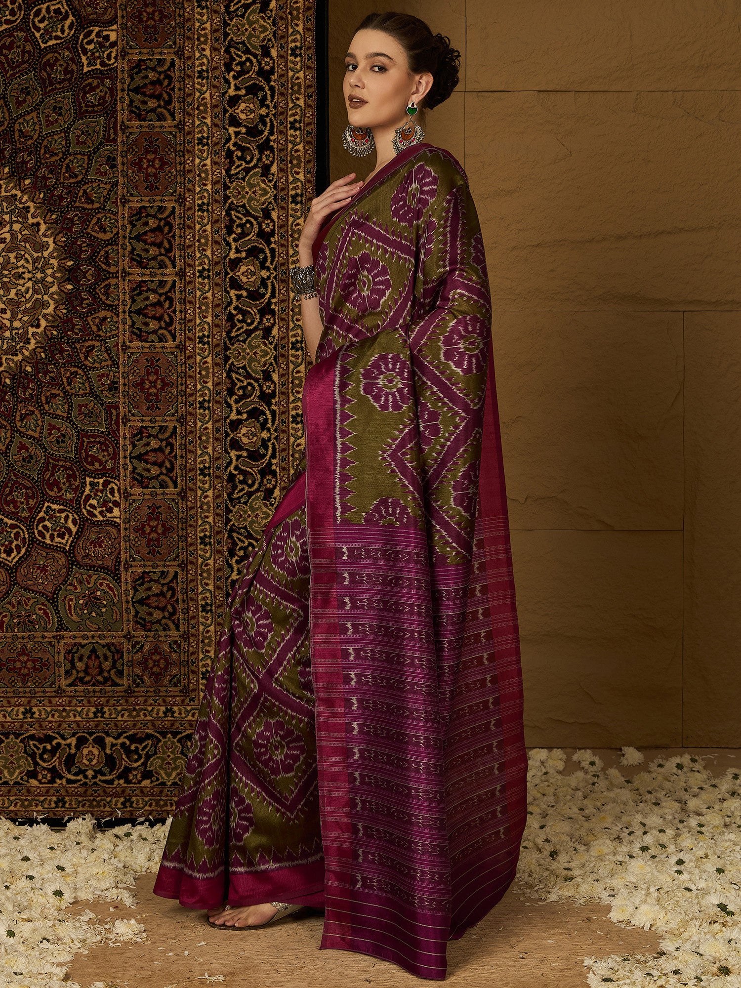 Women's Bhagalpuri Silk Green Printed Designer Saree with Blouse Piece