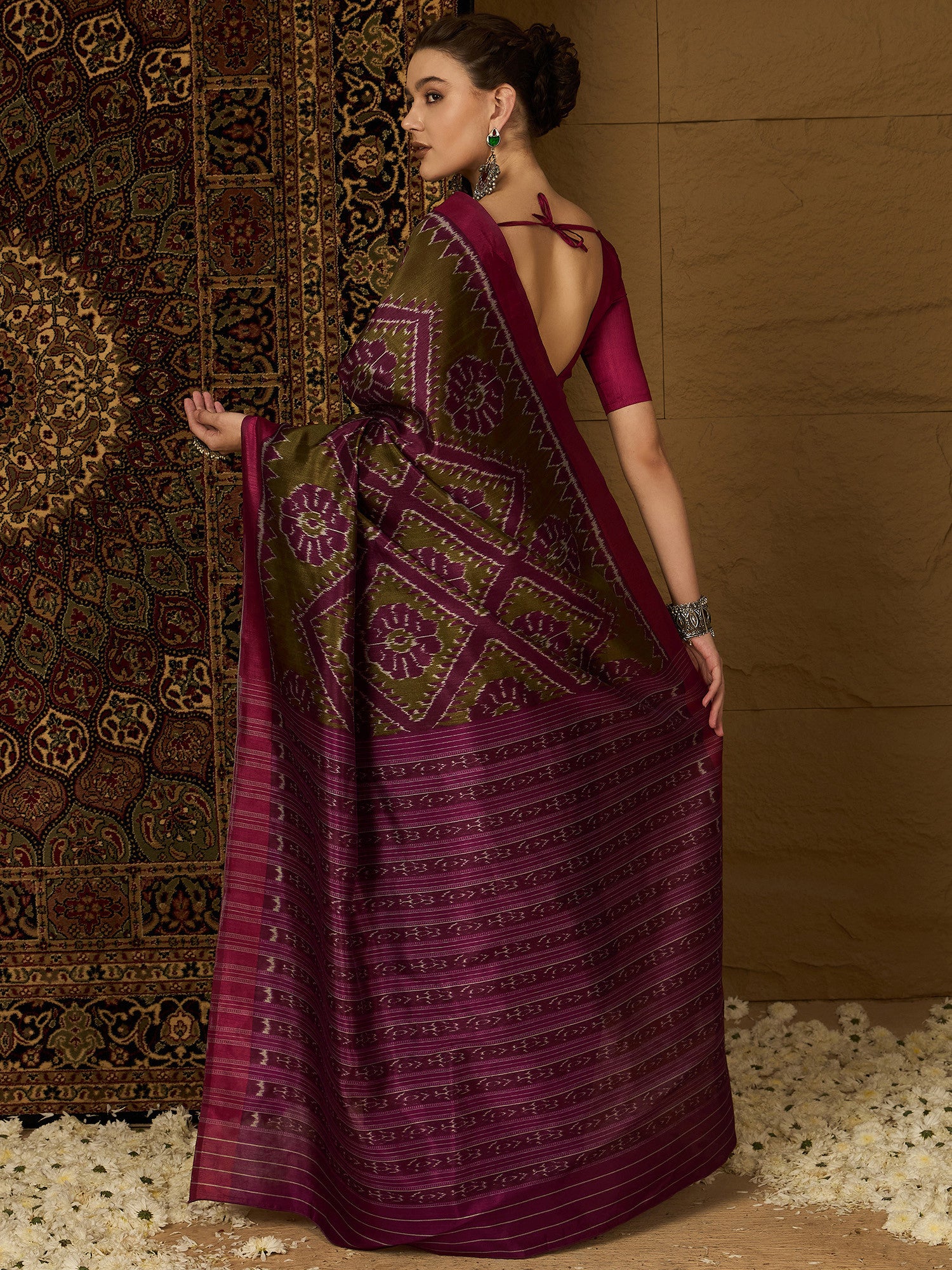 Women's Bhagalpuri Silk Green Printed Designer Saree with Blouse Piece