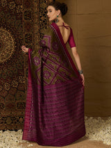 Women's Bhagalpuri Silk Green Printed Designer Saree with Blouse Piece