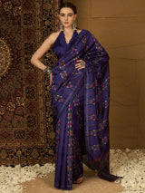 Women's Bhagalpuri Silk Purple Printed Designer Saree with Blouse Piece