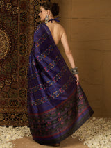 Women's Bhagalpuri Silk Purple Printed Designer Saree with Blouse Piece
