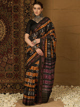 Women's Bhagalpuri Silk Yellow Printed Designer Saree with Blouse Piece