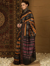 Women's Bhagalpuri Silk Yellow Printed Designer Saree with Blouse Piece