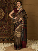 Women's Bhagalpuri Silk Beige Printed Designer Saree with Blouse Piece