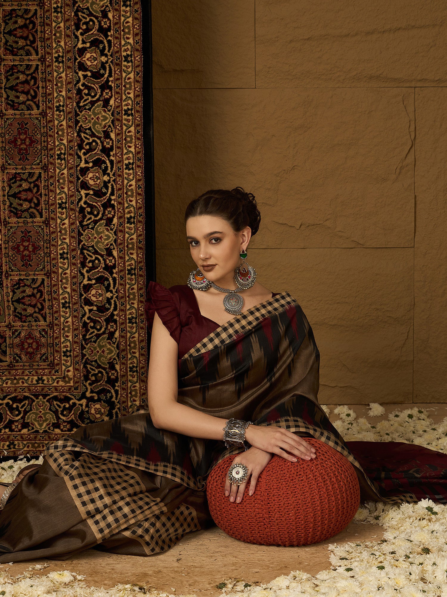 Women's Bhagalpuri Silk Beige Printed Designer Saree with Blouse Piece