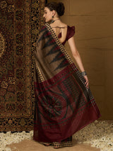 Women's Bhagalpuri Silk Beige Printed Designer Saree with Blouse Piece