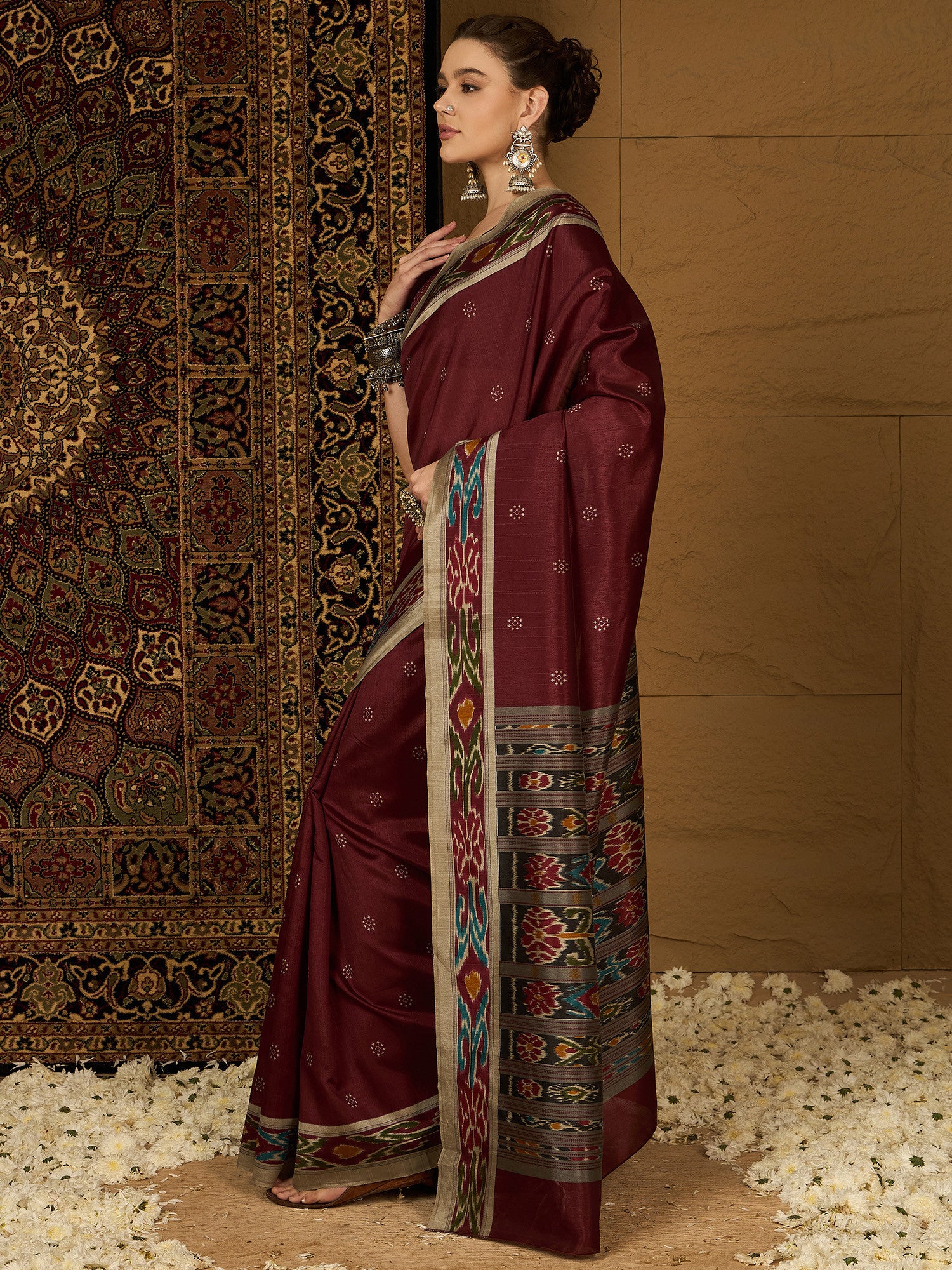 Women's Bhagalpuri Silk Red Printed Designer Saree with Blouse Piece