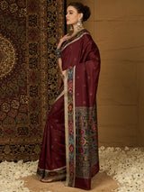 Women's Bhagalpuri Silk Red Printed Designer Saree with Blouse Piece