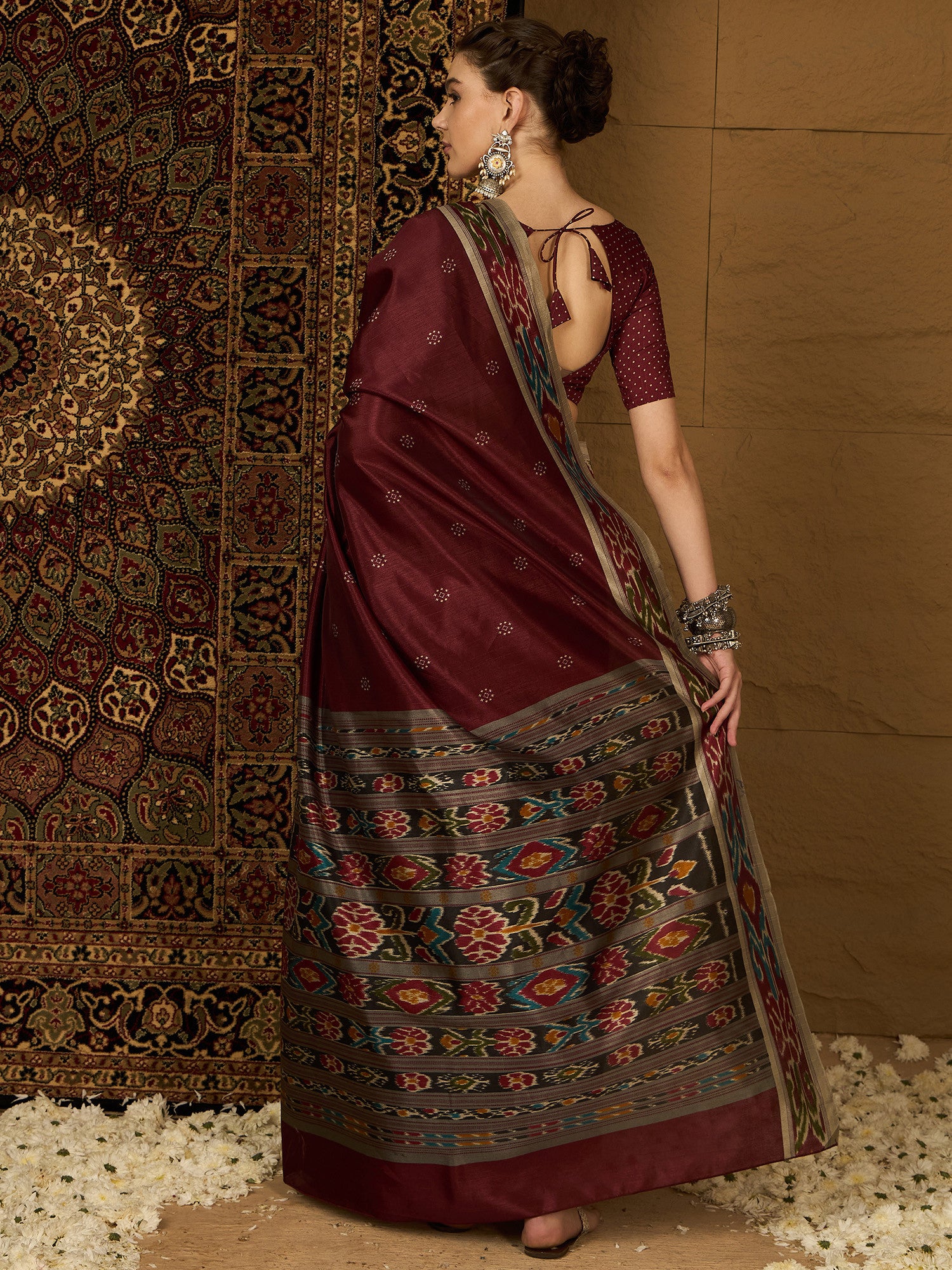 Women's Bhagalpuri Silk Red Printed Designer Saree with Blouse Piece